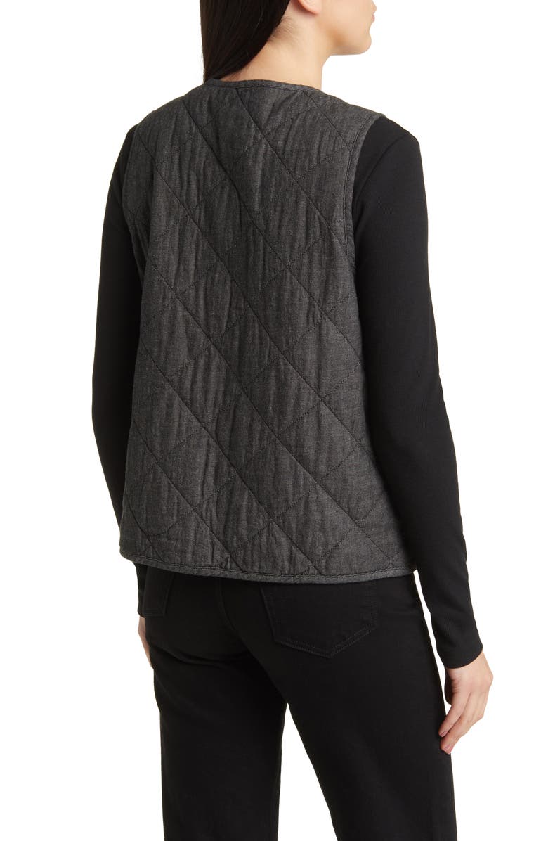 Eileen Fisher V-Neck Quilted Twill Organic Cotton Vest, Alternate, color, 