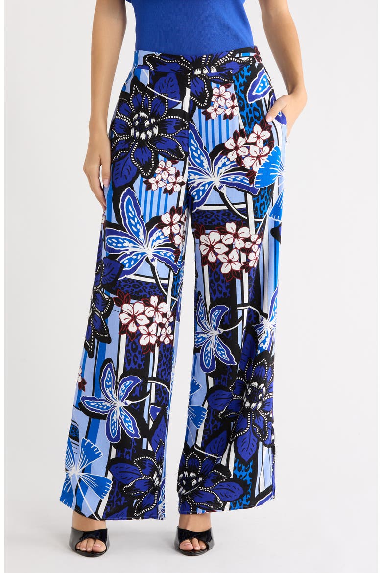Jabi Elena Floral Wide Leg Pants, Main, color, BROWN-BLUES