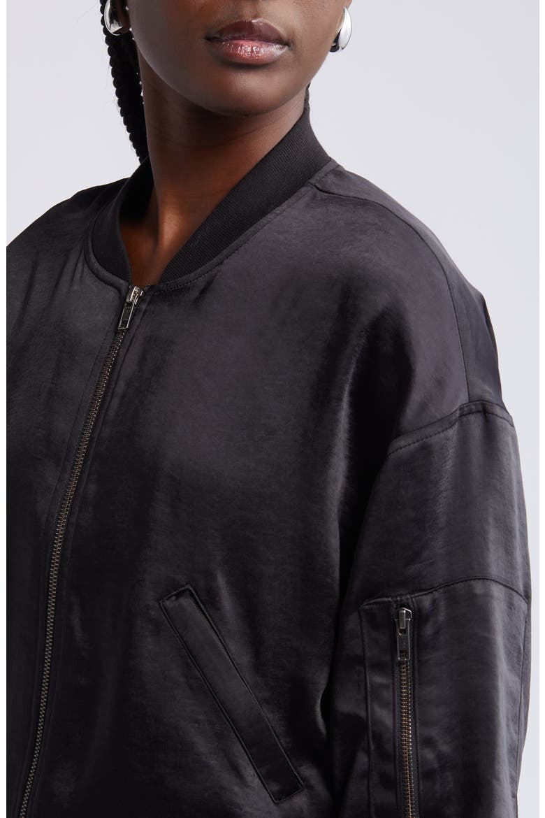 Satin Bomber Jacket, Alternate, color, BLACK