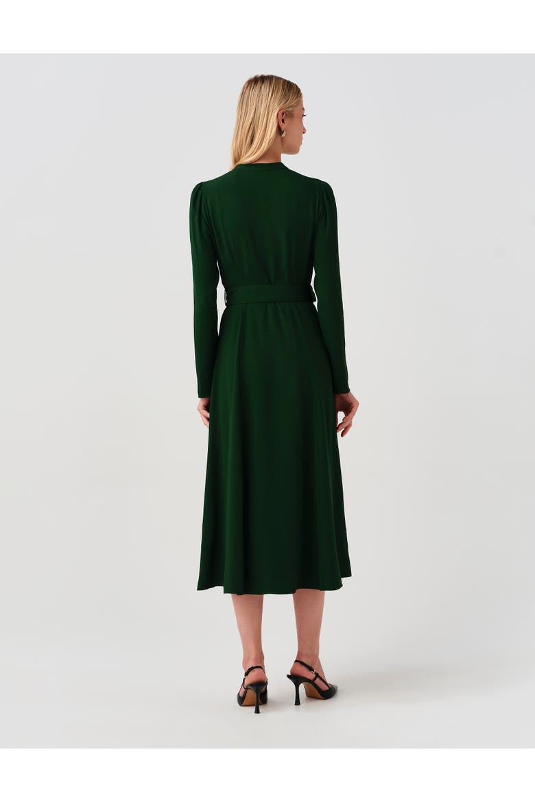 Ria Button Down Belted Midi Dress, Alternate, color, Forest Green