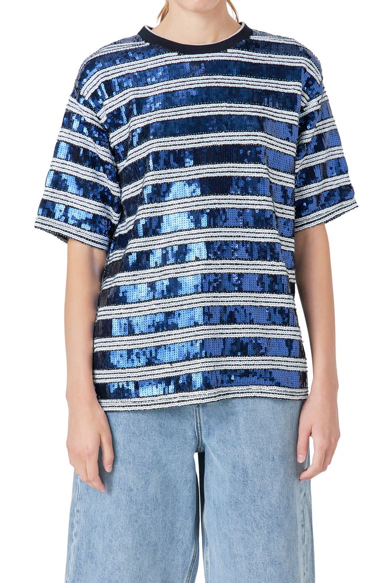 Sequin Stripe Top, Alternate, color, WHITE/ NAVY