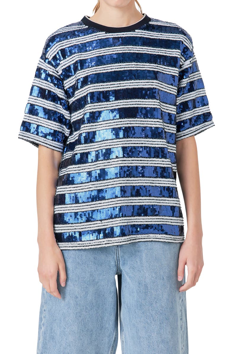 Grey Lab Sequin Stripe Top, Alternate, color, White/ Navy