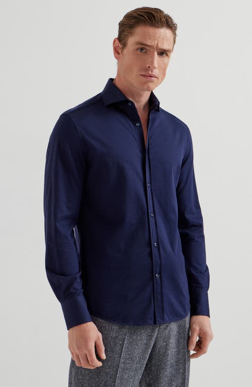 Brunello Cucinelli Patterned-jacquard Long-sleeve Shirt In Blue