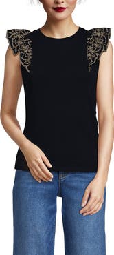 Lands' End Embroidered Ruffle Tank Top