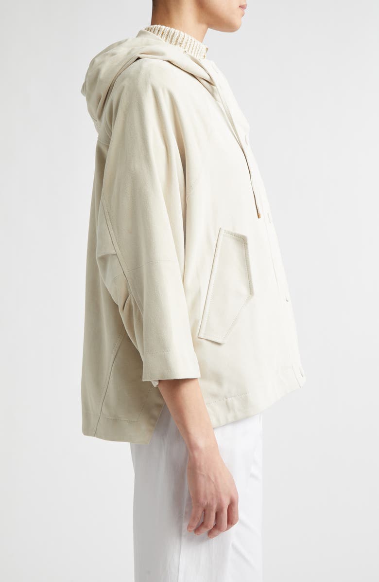 Eleventy Oversize Hooded Lambskin Suede Jacket, Alternate, color, Ivory