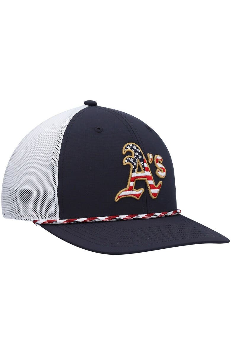 '47 Men's '47 Navy/White Oakland Athletics Flag Fill Trucker Snapback Hat, Alternate, color, Navy