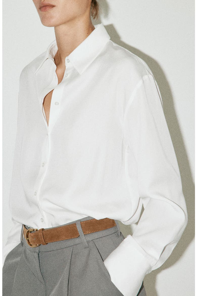 Lyocell Button-Up Shirt, Main, color, OFF WHITE
