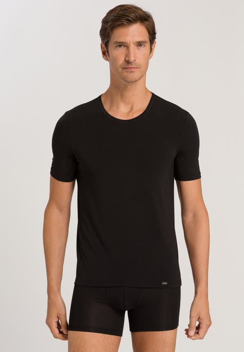 Hanro Natural Function Tencel™ And Cotton Fitted Crew Neck T-shirt In Deep Black