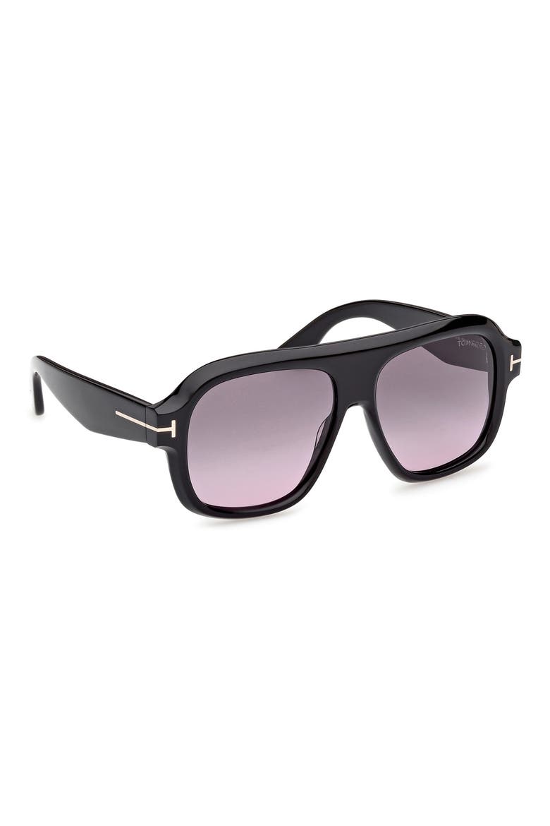 Rhonda 56mm Gradient Pilot Sunglasses, Alternate, color, SHINY BLACK / SMOKE LENS