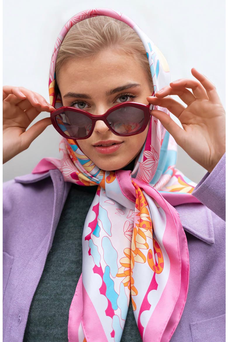 Double Sided Silk Scarf Of Around The World, Alternate, color, Pink