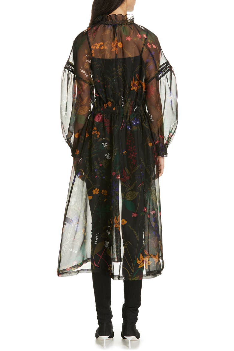 Nanna Floral Print Silk Organza Dress, Alternate, color, BLACK