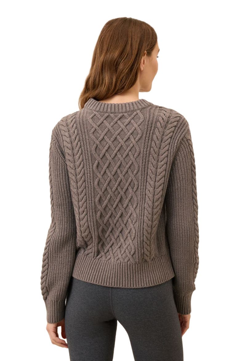 Organic Cotton Cable Knit Crew Sweater, Alternate, color, Deep Taupe Heather