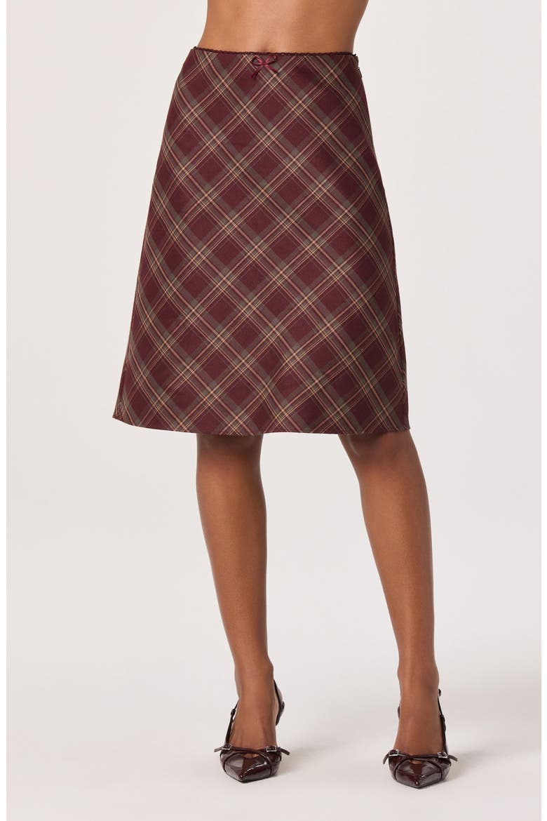 Plaid Slip Skirt, Main, color, BURGUNDY PLAID