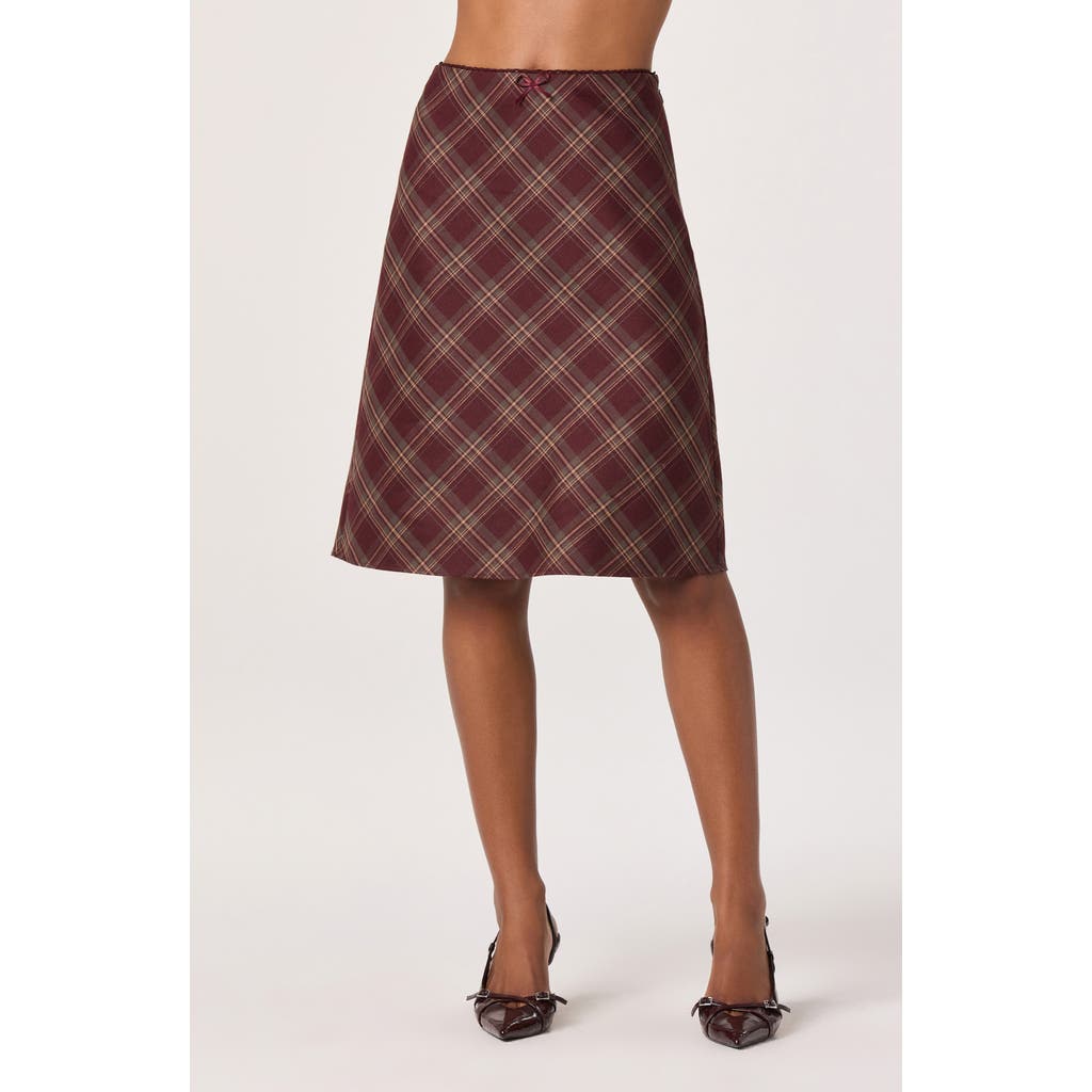 Astr The Label Plaid Slip Skirt In Brown