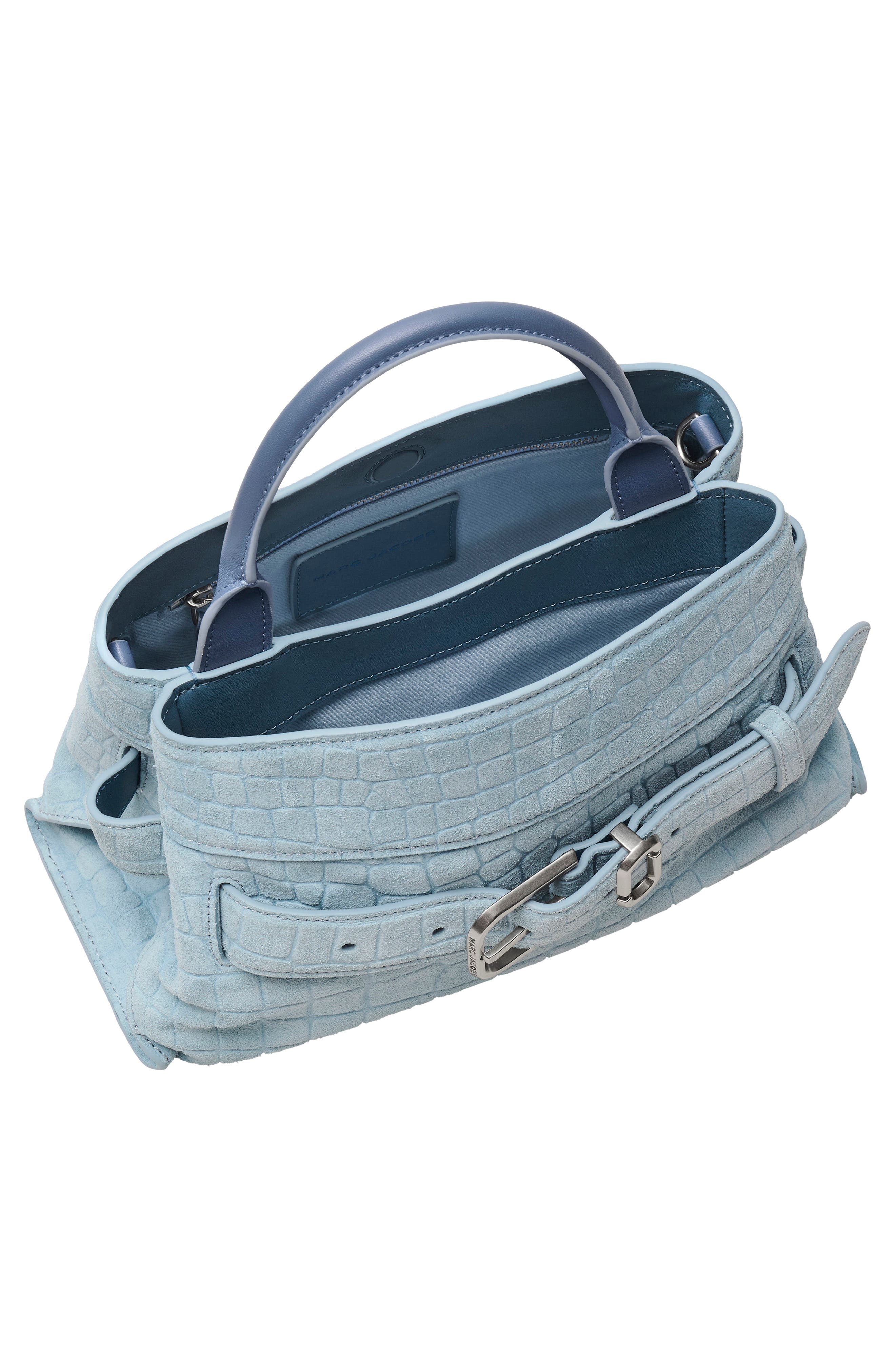 The Small Dakota Croc Embossed Suede Satchel, Alternate, color, BLUE MIST