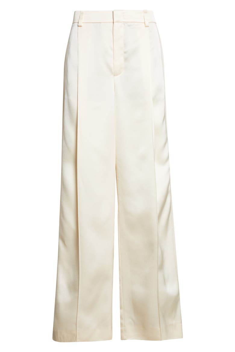 Pleated High Waist Satin Pants, Alternate, color, FLAX