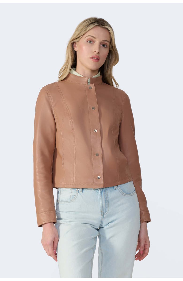 Furniq UK Amelia Leather Jacket, Alternate, color, Mocha Brown