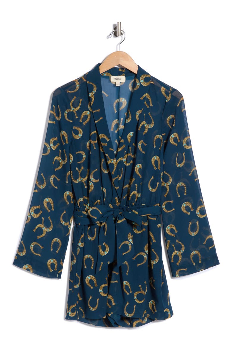Arabell Horseshoe Print Long Sleeve Romper, Alternate, color, MIDNIGHT MULTI HORSESHOE