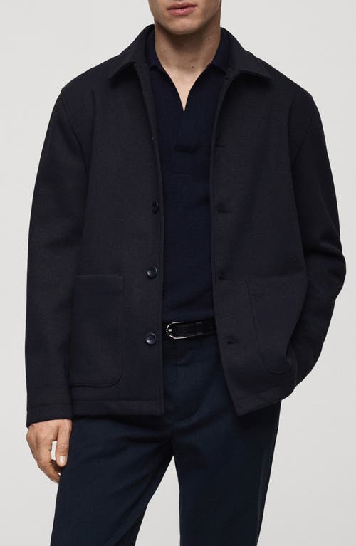 Mango Regular Fit Overshirt In Dark Navy