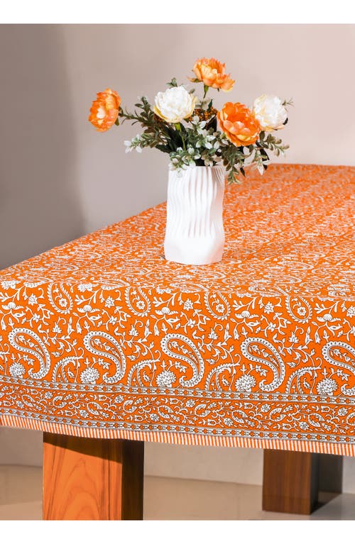 Tiramisu Tangerine Twirl Block Print Cotton Tablecloth In Orange