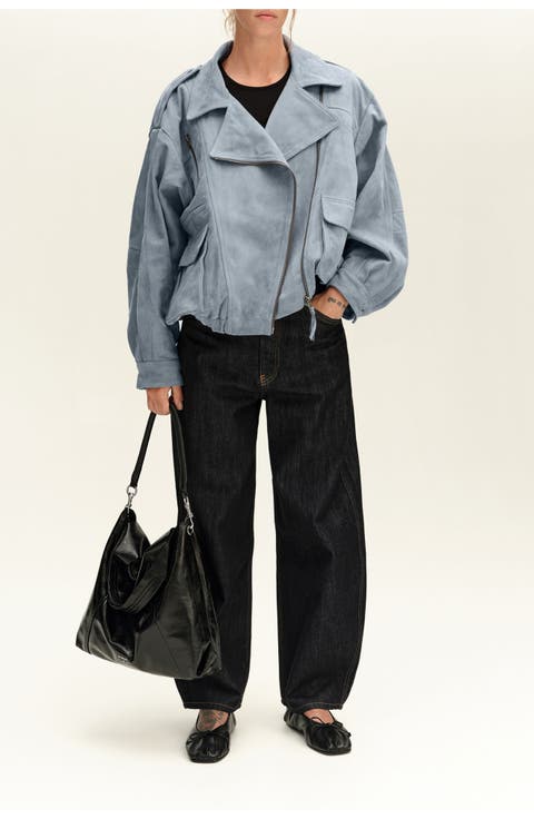 Leather Double-breasted Balloon Jacket
