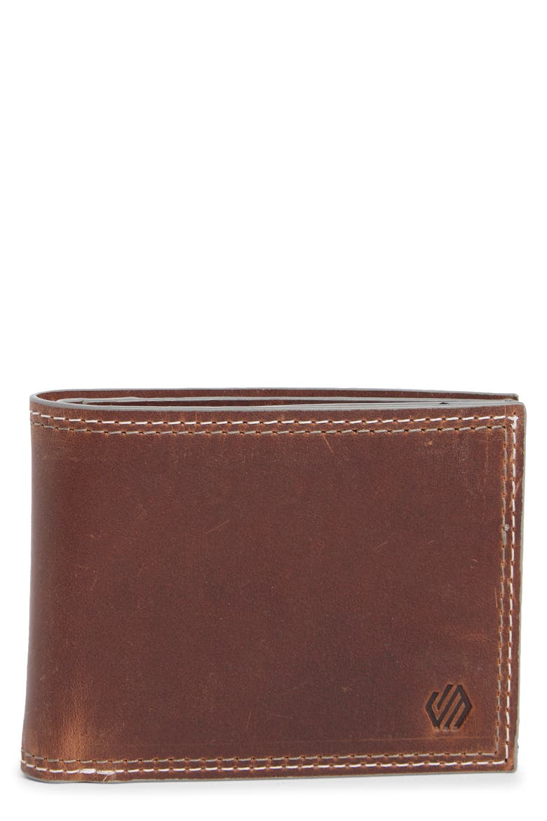 Wavy Double Stitch Leather Bifold Wallet, Main, color, TAN