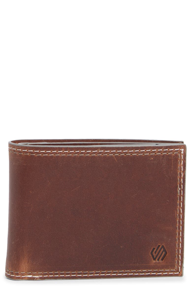 Johnston & Murphy Wavy Double Stitch Leather Bifold Wallet, Main, color, Tan