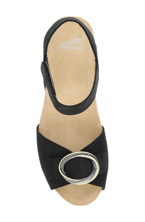 Dansko Stella Ankle Strap Platform Wedge Sandal In Black Milled Nubuck