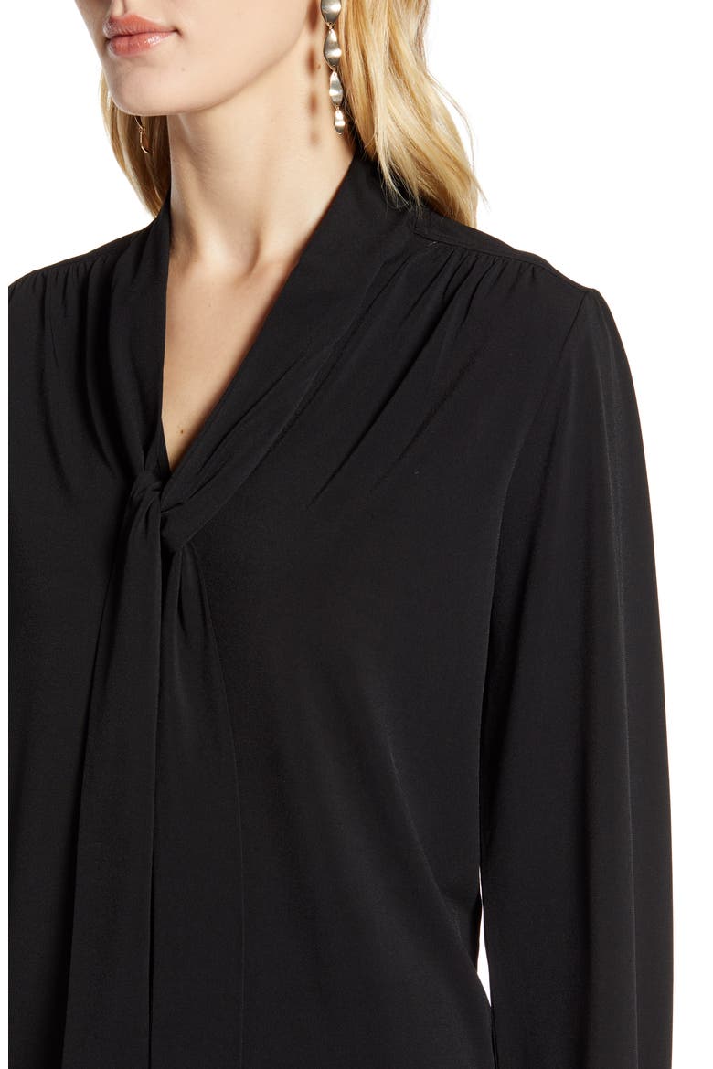 Tie Neck Long Sleeve Top, Alternate, color, BLACK