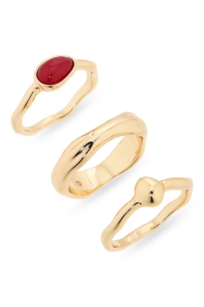 Set of 3 Molten Rings, Main, color, CORAL- GOLD