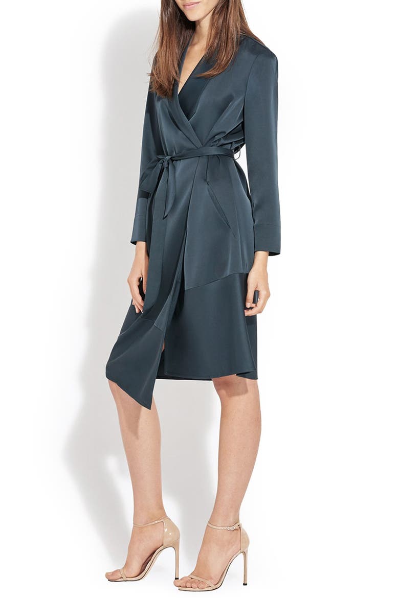 The Collapse Wrap Front Dress, Alternate, color, PINE BARON