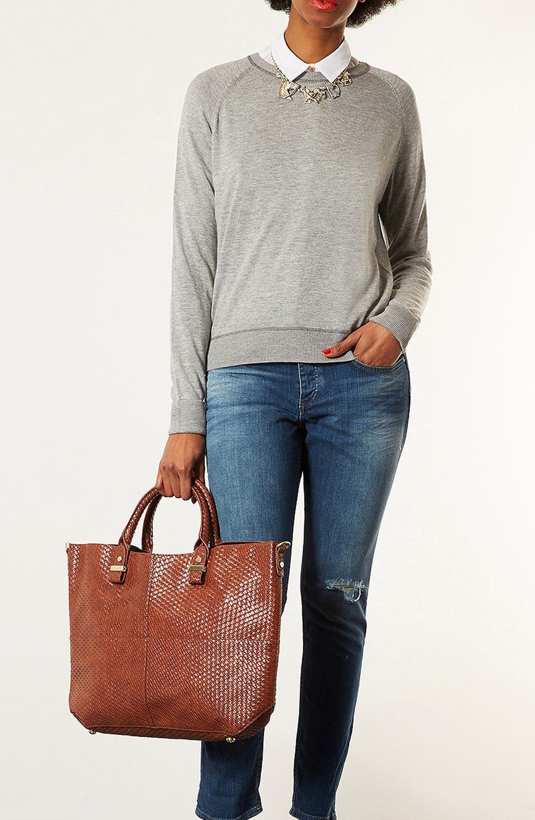 'Woven Lady' Faux Leather Tote, Extra Large, Alternate, color, TAN
