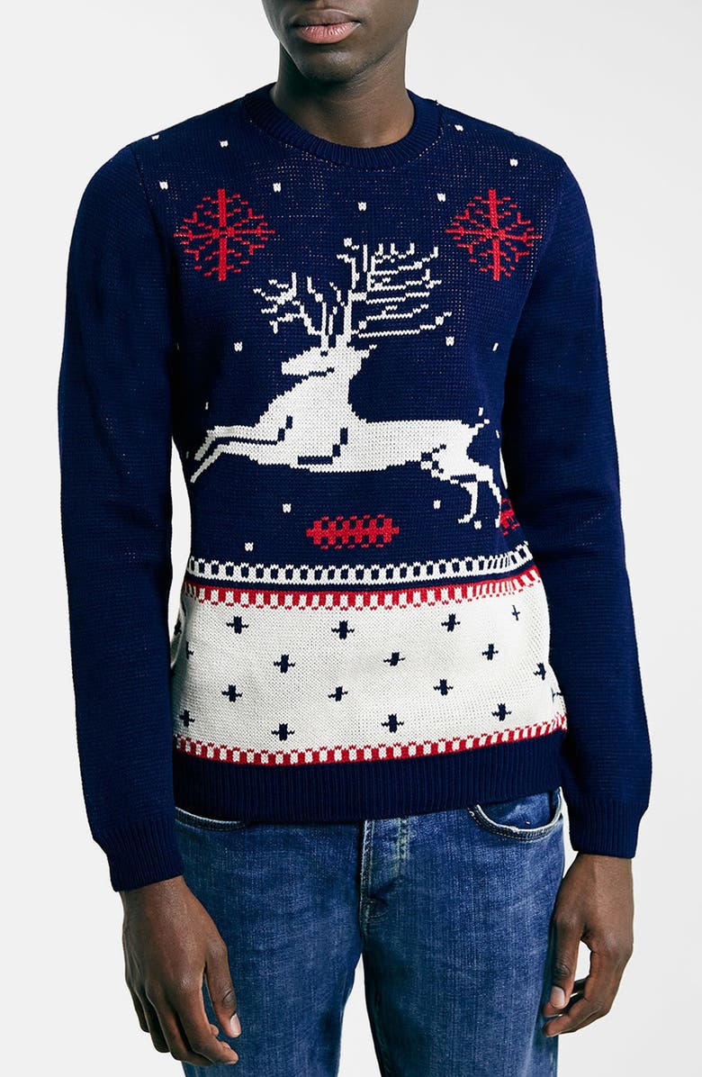 Topman 'Reindeer Christmas' Intarsia Knit Sweater, Main, color,