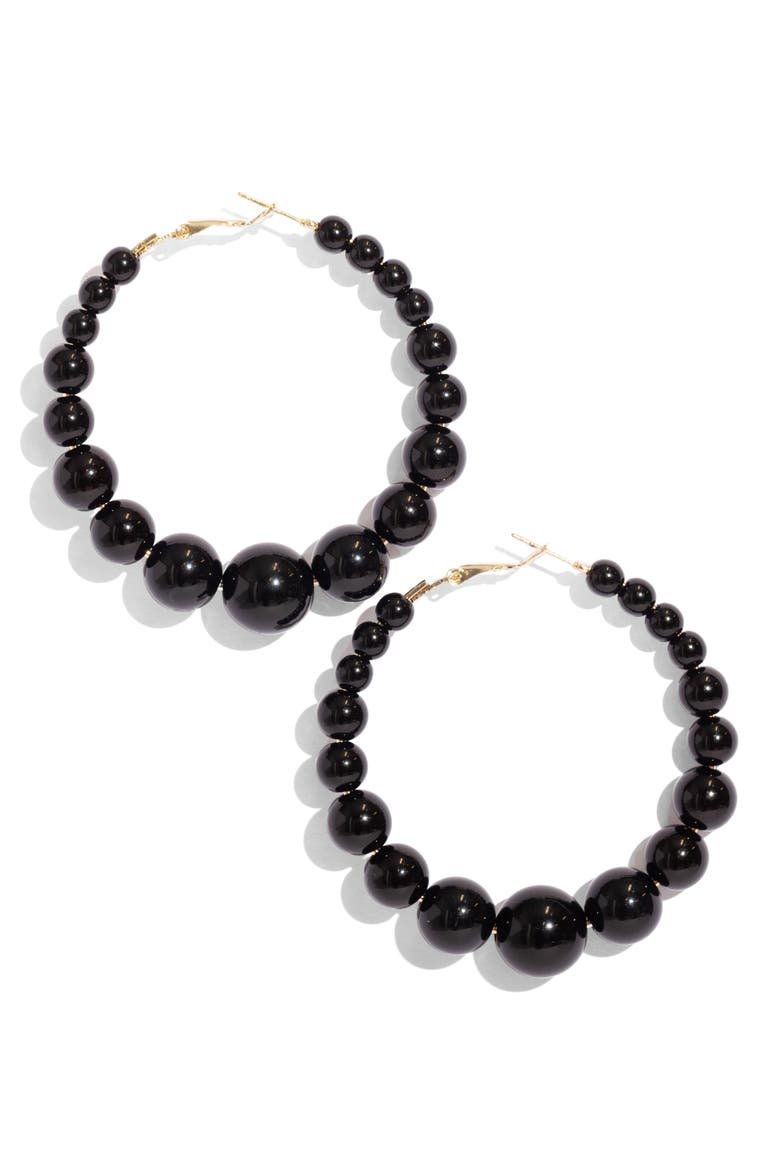 Imitation Pearl Hoop Earrings, Main, color, BLACK