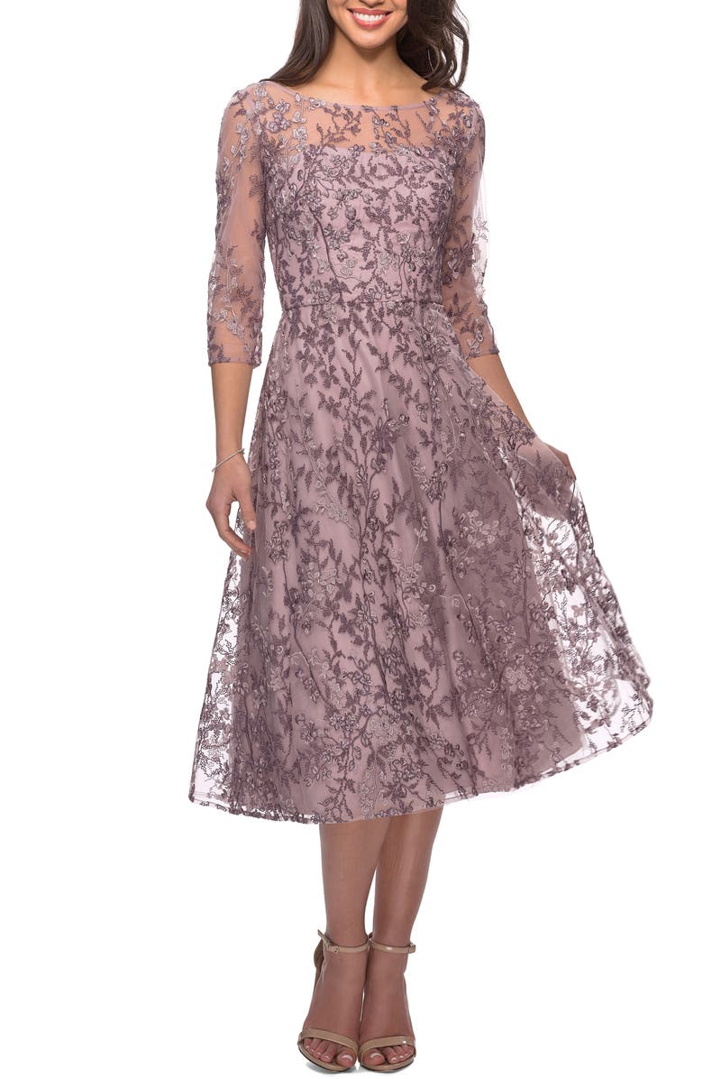 La Femme Lace Cocktail Dress, Main, color,