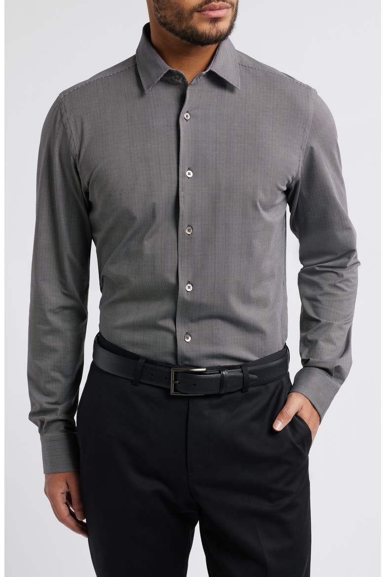 Bond Micropattern Knit Cotton Blend Dress Shirt, Main, color, BROWN