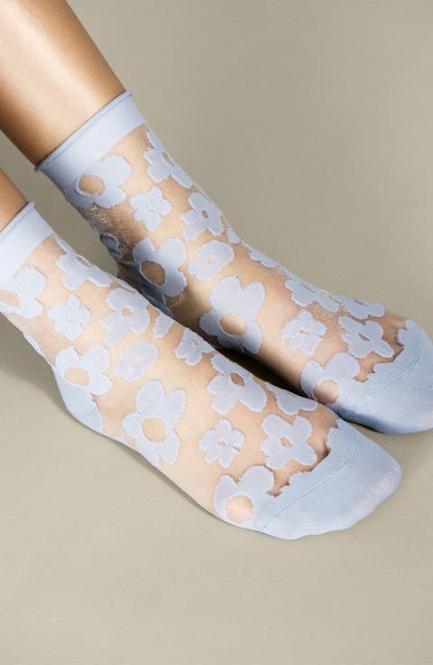 Poppy Flower Sheer Crew Socks