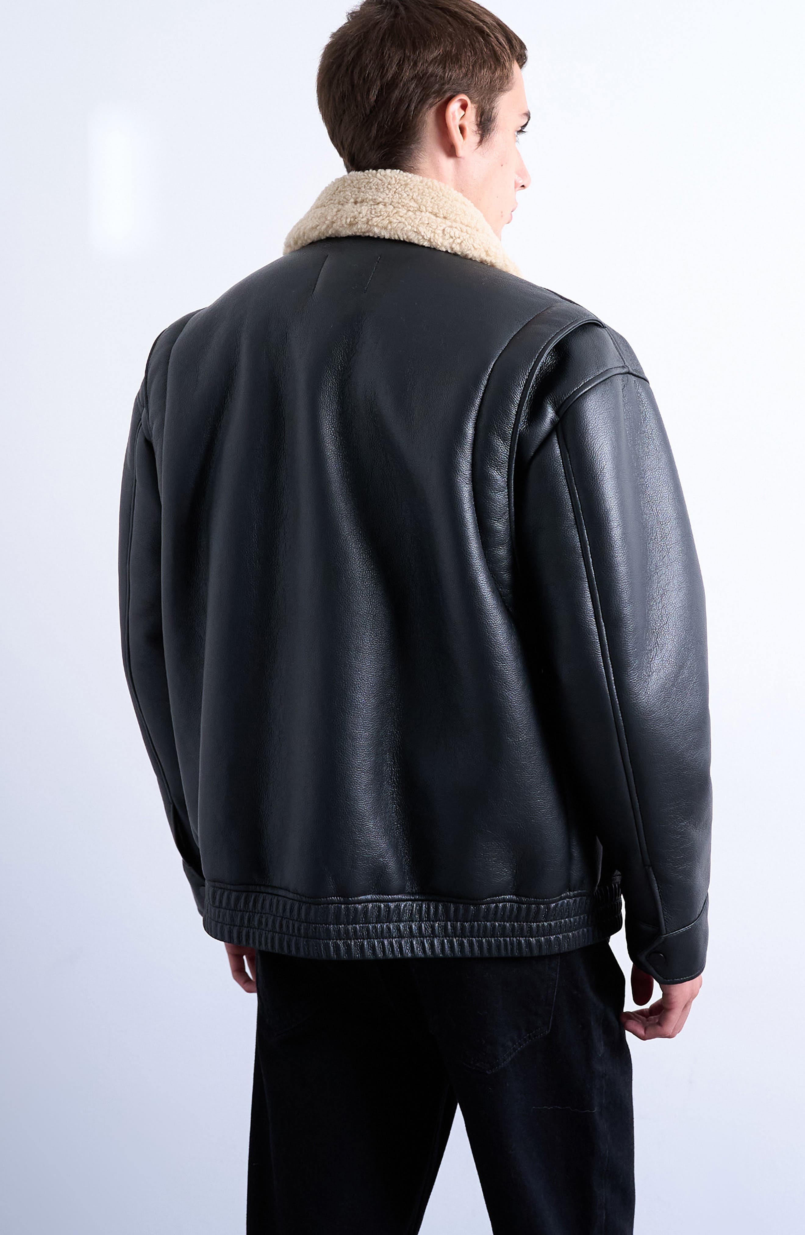 Faux Leather & Faux Shearling Bomber Jacket - image 2