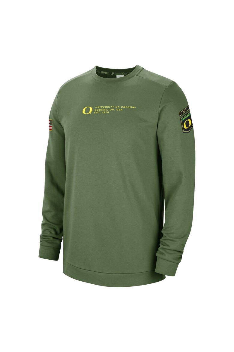 Men's Nike Olive Oregon Ducks Military Pullover Sweatshirt, Alternate, color, Olive