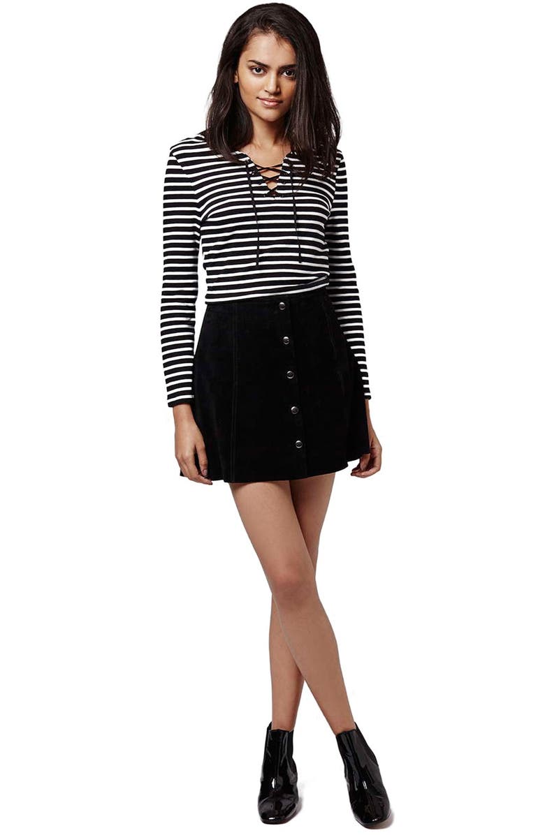 Topshop Stripe Lace-Up Long Sleeve Top, Alternate, color, 
