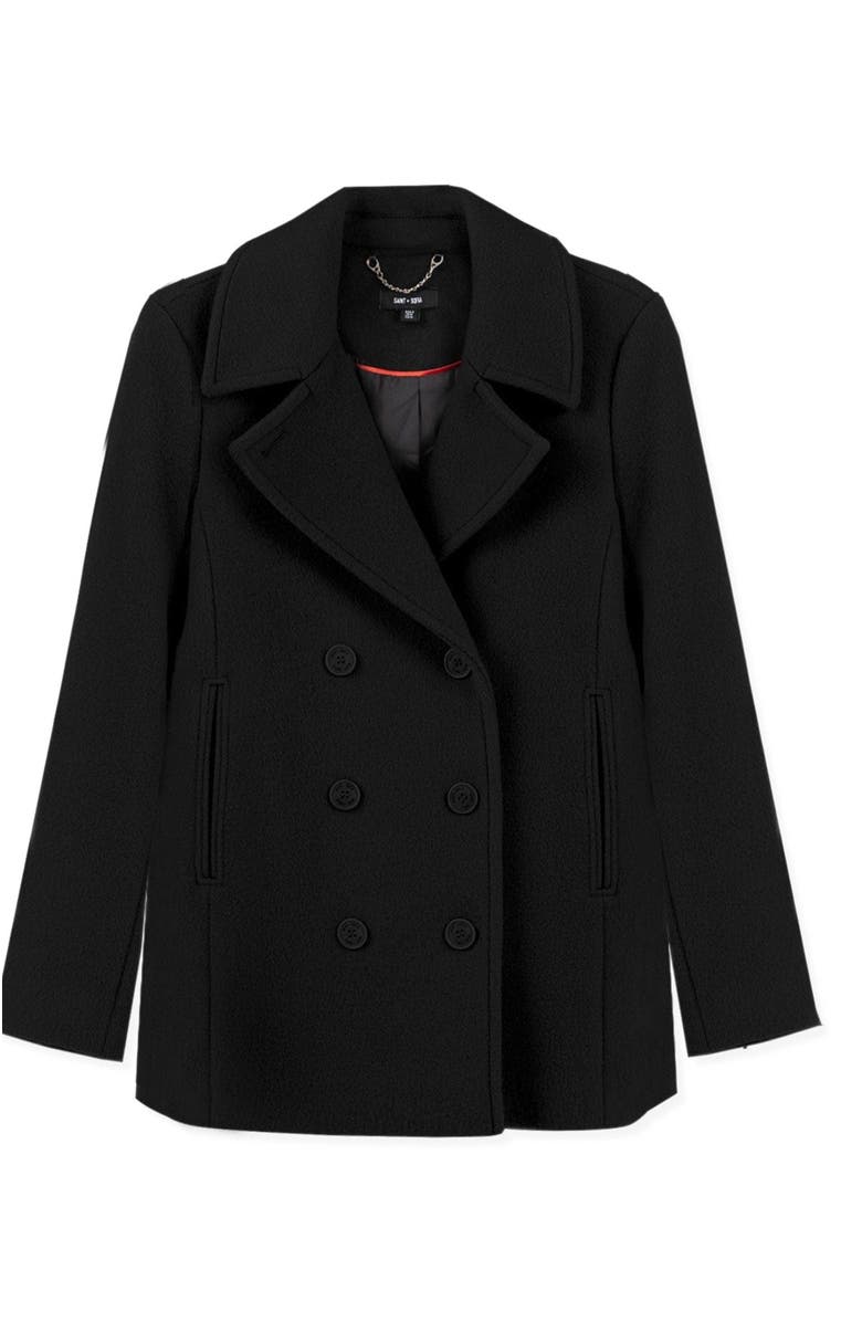Saint + Sofia Quinn Pea Coat, Alternate, color, Black
