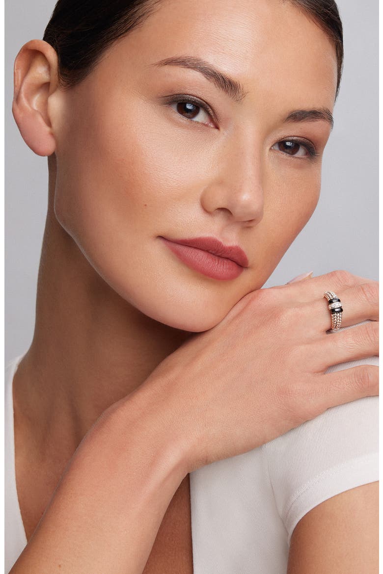 Black Caviar Diamond Small Link Ring, Alternate, color, BLACK