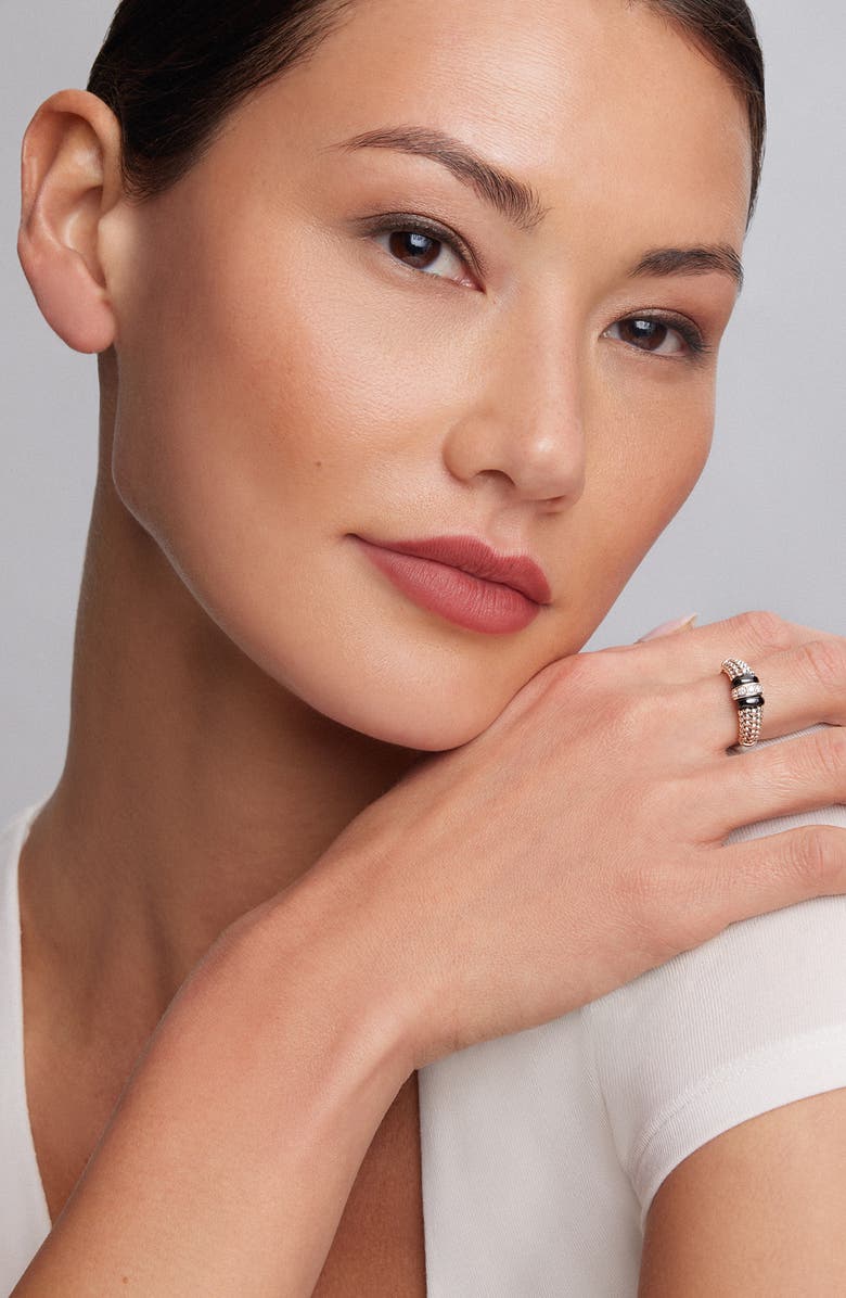 LAGOS Black Caviar Diamond Small Link Ring, Alternate, color, Black