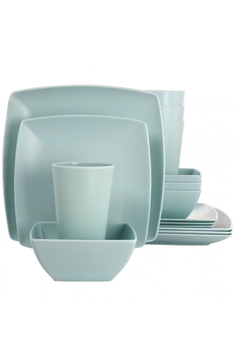 Gibson Home Grayson Melamine 16 Piece Square Dinnerware Set, Main, color, Green