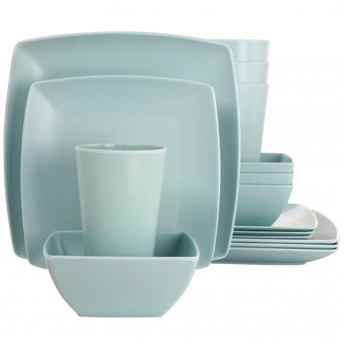 Gibson Home Grayson Melamine 16 Piece Square Dinnerware Set In Blue