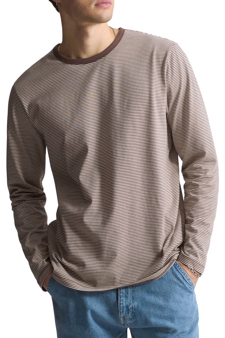 Stripe Ringer Long-Sleeve T-Shirt, Main, color, CHOCOLATE MARTINI STRIPE