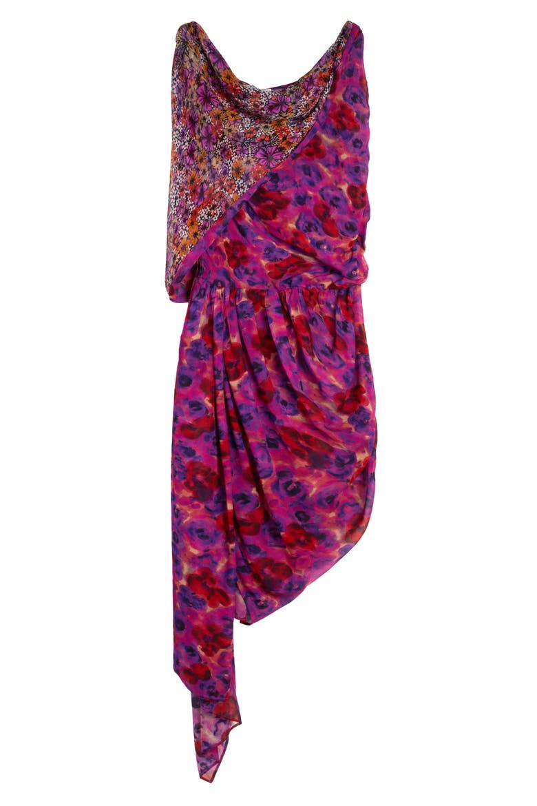 Devora Mixed Floral Print Asymmetric Minidress, Alternate, color, FUCHSIA 304
