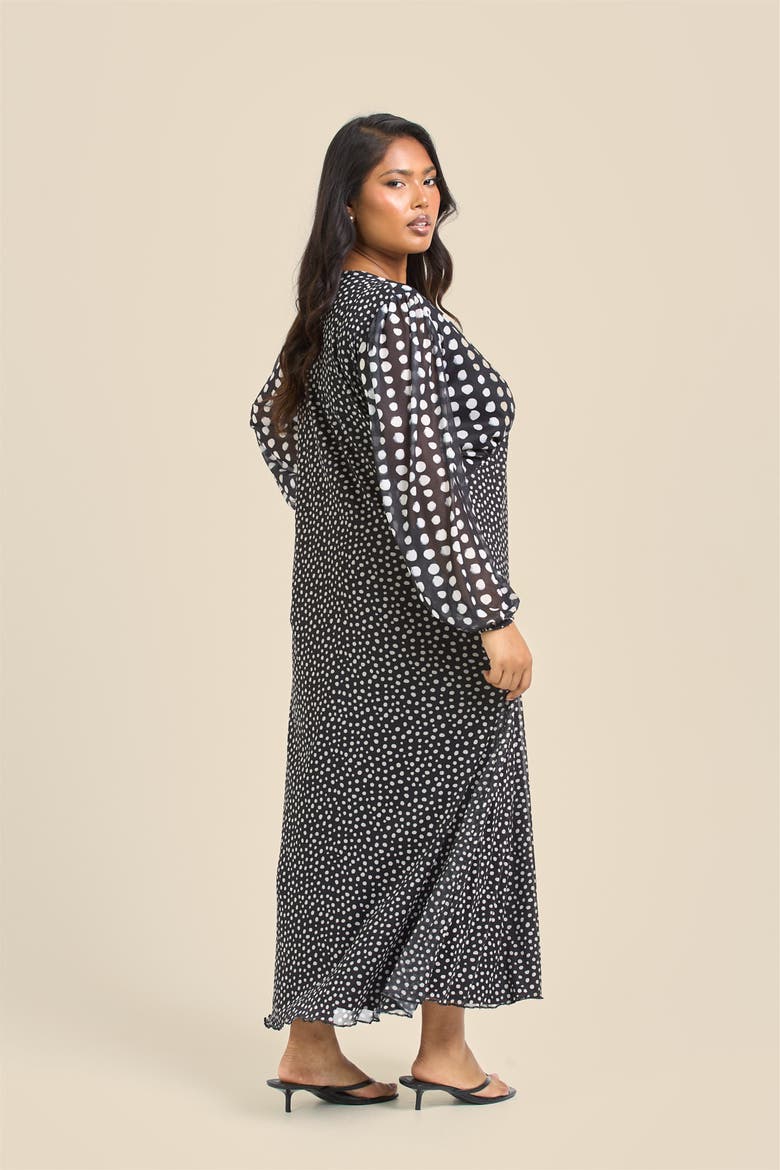 Long Sleeved Polka Dot Midi Dress, Alternate, color, Black