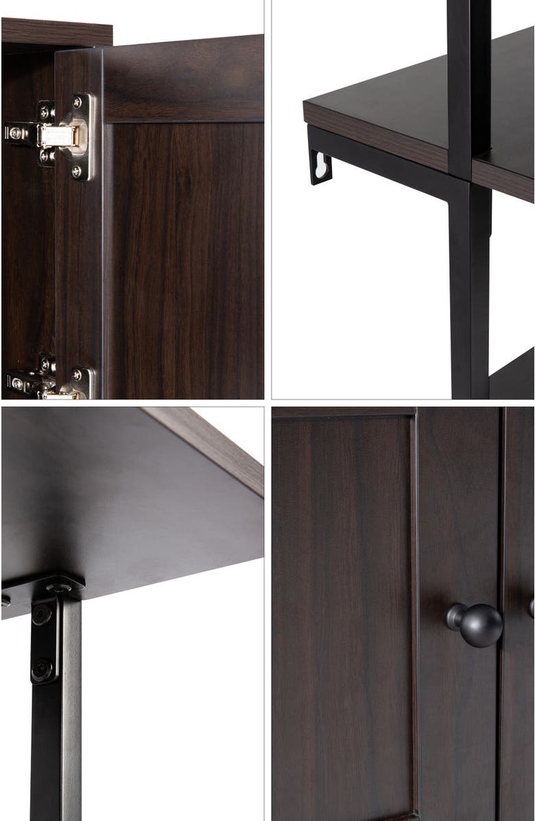 HAPPIMESS Tulare 72.05" MidCentury Industrial 4-Shelf Wood Wall-Mounted Open Ladder Bookcase with Cabinet and Metal Frame, Alternate, color, Black