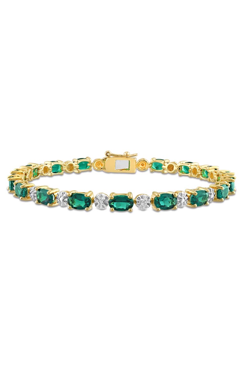Lab-Created Emerald & Diamond Tennis Bracelet, Main, color, Emerald